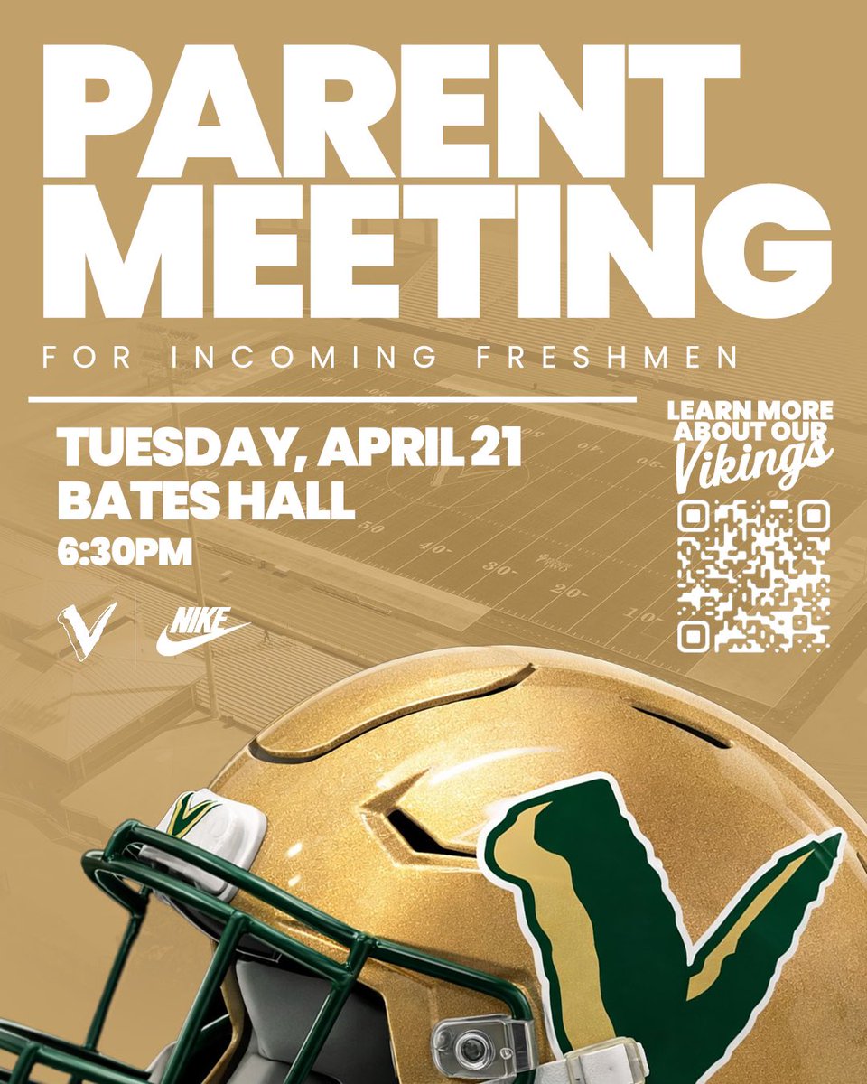 SVVikings_FB's tweet photo. Incoming Freshmen… your time is coming.
Parents — this is where the journey begins.
Be there as we set the standard for Viking Football.

🗓️ April 21 | 6:30 PM | Bates Hall

#ATC #PowerONE #ATM https://t.co/58C0ewcIL9