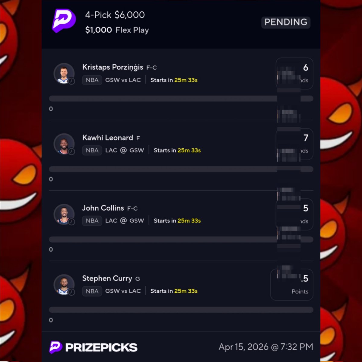 tmpickz's tweet image. PrizePicks 🏀 NBA 4 Man 🦞 🏝 🍀

6️⃣ 𝕩
$1k ➜ $6k💰

Join Discord, 𝙑𝙄𝙋𝙨 𝙀𝙖𝙩𝙞𝙣𝙜❗️

#PrizePicks #NBA #PrizePicksNBA