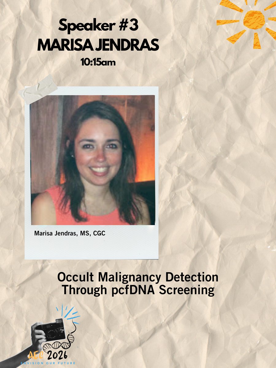 SocalGCs's tweet photo. Be sure to join us at 10:15am May 8th for a discussion by Marisa Jendras. She will be giving a presentation titled "Occult Malignancy Detection Through pcfDNA Screening".  #AEC2026 #SCGC #EnvisioningOurFuture https://t.co/lNPc3diyfe