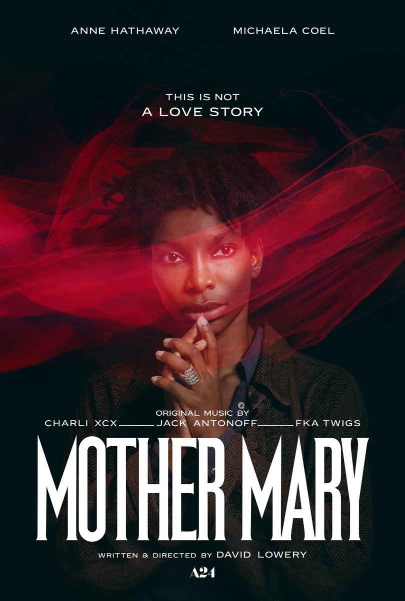 ghanaspora's tweet photo. Mother Mary opens tomorrow. David Lowery's A24 drama centres on a pop star (Anne Hathaway) staging her return and the people around her who remember who she was before. Michaela Coel plays Sam Anselm, her estranged best friend and former costume designer https://t.co/dY2OHEeSd7