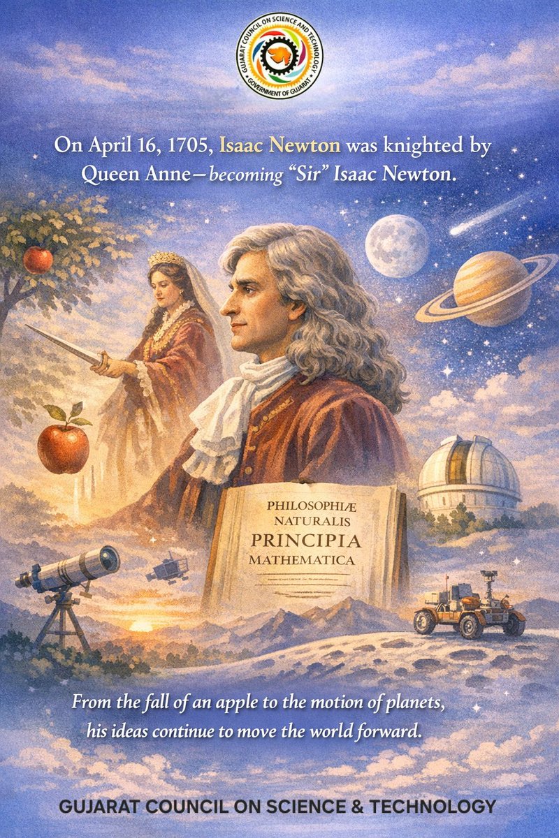 narottamsahoo's tweet image. On April 16, 1705, #IsaacNewton was knighted by Queen Anne - becoming “Sir” Isaac Newton.

More than a title, it honored a mind that redefined #motion, #gravity, and our understanding of the #universe through the timeless Philosophiæ Naturalis Principia Mathematica.

From the