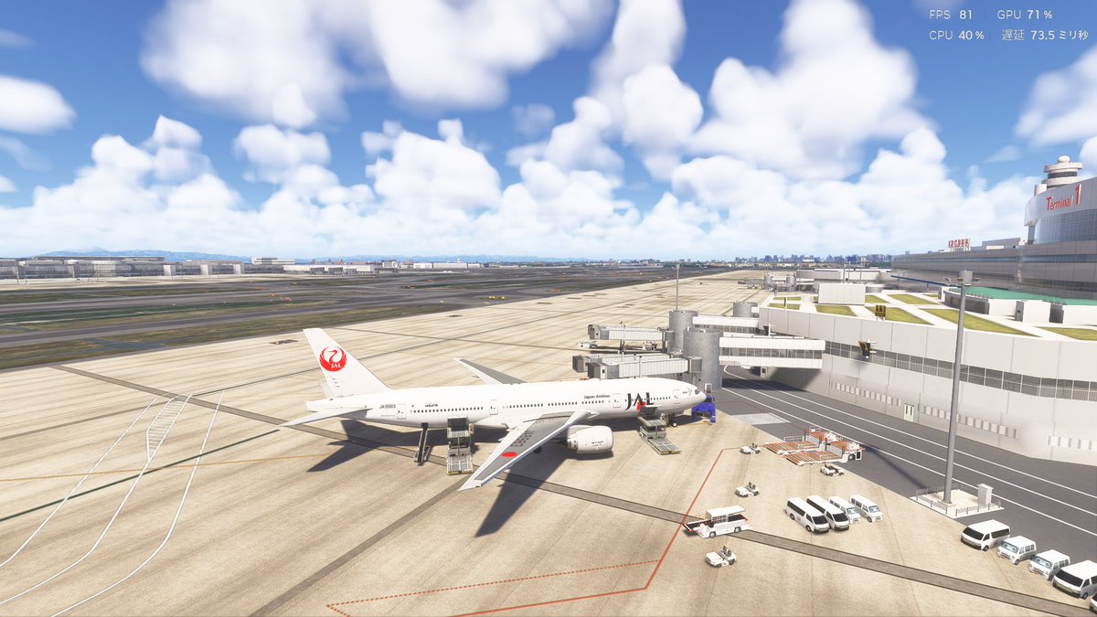 kakinanoyogoshi's tweet image. 「ガランとした状態で」という条件なら、私のノートPC（RTX4060 Laptop）では、羽田で80FPSは出せます。

十分だと思います。後は、FS2024がもう少し安定した動作をしてくれたら言うことなしです。SU5に期待です！

#MSFS #MSFS2024