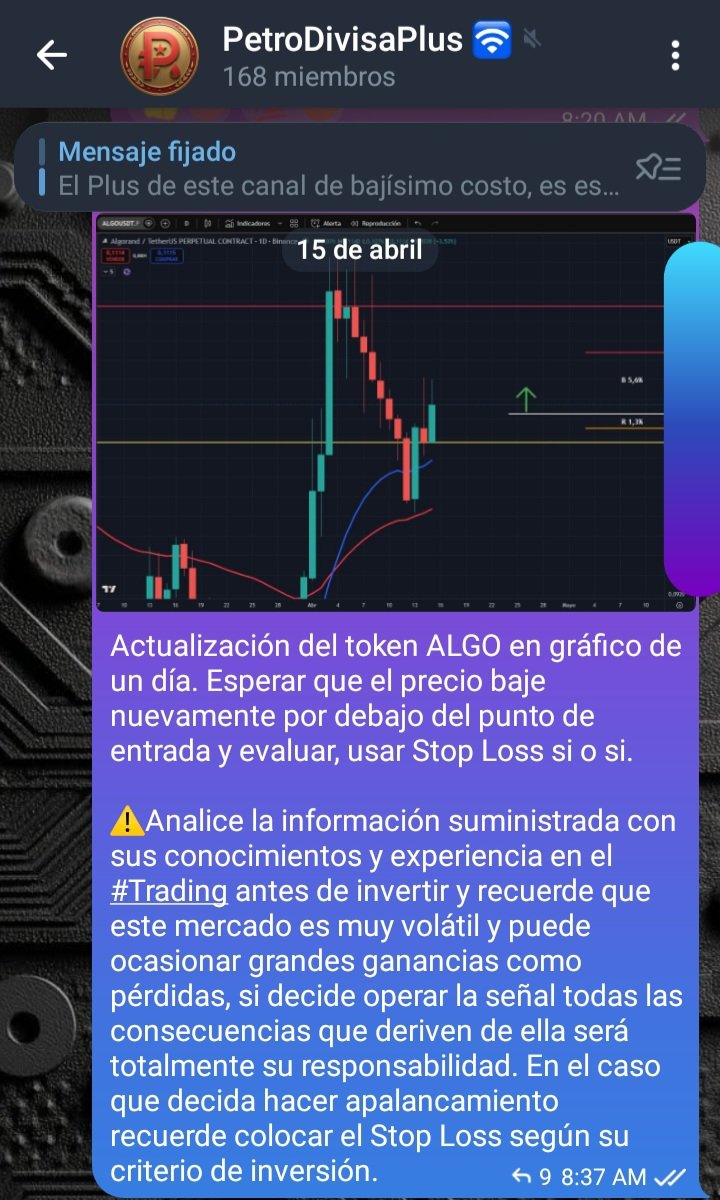 PetroDivisa's tweet image. 🛜🟢 #ALGO en 📈 de un Dia. Beneficio apalancado por 10X 👉 32%. 📈📉📊

🔓El canal anual de señales #PetroDivisaPlus esta abierto todo el año para el que quiera entrar, con un pago único de 12 USDT por todo el 2026. Interesados entrar en👉 t.me/PetroDivisa/34…
👈👀.