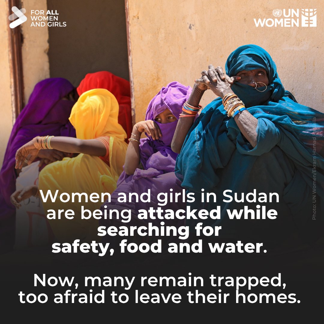 UN_Women's tweet photo. They flee for safety. 
They search for food. 
They try to survive. 

In #Sudan, women and girls are met with violence at every step. 

Those responsible must be held accountable. 

Learn more: https://t.co/CZzgx5iS0O

#3YearsTooLong https://t.co/zcaas9JAOe