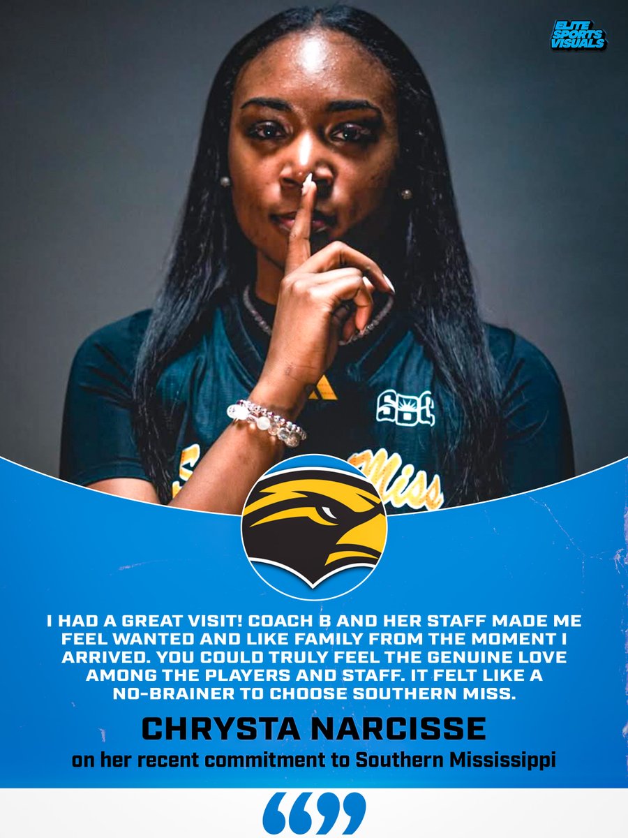 esportsvisuals's tweet photo. ELITE NEWS! 5’8” Redshirt Sophomore Guard Chrysta Narcisse (@ChrystaNarcisse) finds a new home; commits to Southern Mississippi (@SouthernMissWBB). https://t.co/U4Qg4KV4EI