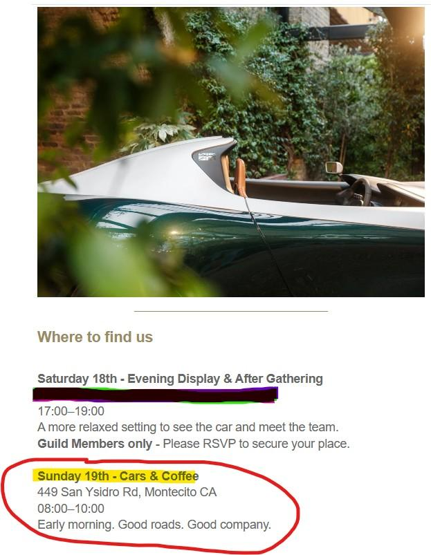 Tesla2Lucid's tweet image. I've never been to a Cars and Coffee in swanky Montecito! Wanna join me and @LongbowMotors THIS Sunday? #LuTron @LucidMotors AIR DEP will be there too!

#SantaBarbaraCountyCarsAndCoffee
#MontecitoCarsAndCoffee

carsandcoffeeevents.com/event/santa-ba…