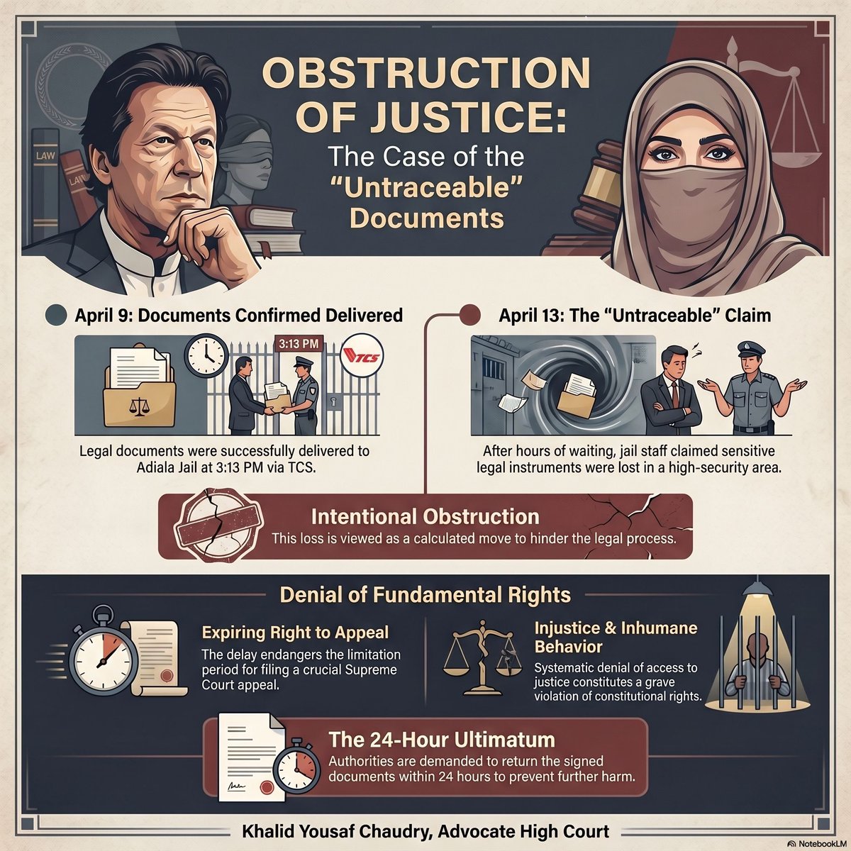 Where are Imran Khan’s legal documents? How did they disappear from a high security area? 

This is intentional obstruction of justice. Each passing minute endangers the limitation period for filing crucial appeals. 

These deliberate delays must end! 

#JusticeForImranKhan