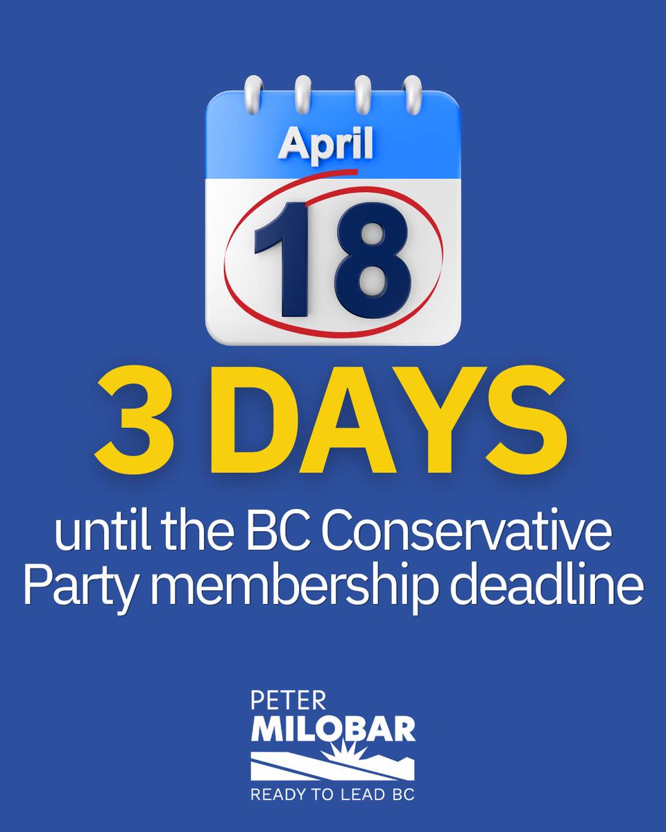 PeterMilobar's tweet image. Polling shows I beat the NDP — other leadership candidates don’t.

If you want four more years of the NDP, vote for someone else.

If you want a Conservative government, join my team before it’s too late: PeterMilobar.ca/membership 

#bcpoli #readytobc
