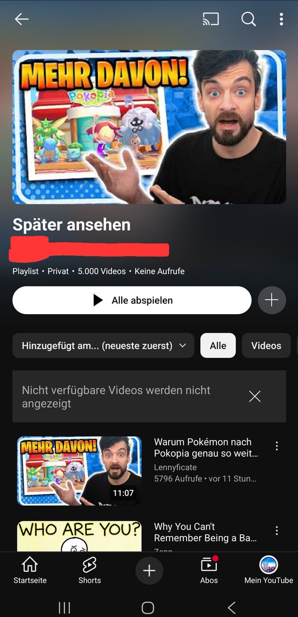 BlastSlimey's tweet photo. Today I learned dass die Später-Ansehen-Playlist auf YouTube eine maximale Größe hat und ich diese erreicht habe https://t.co/V7gBbCTVo4