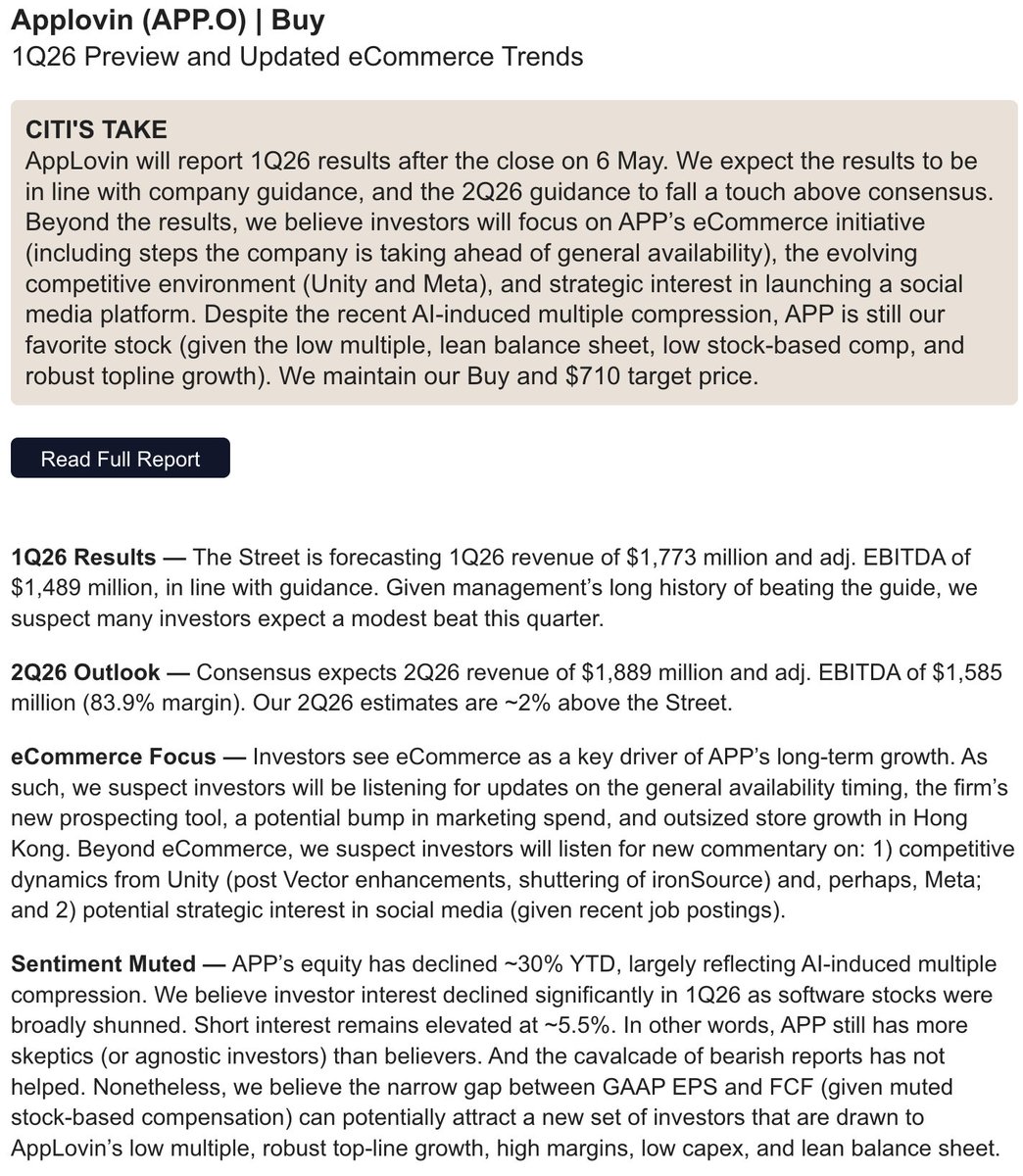 HardyTTT's tweet photo. $app Citi preview, feels like they’ve always been conservative https://t.co/TFEp3Mel8O
