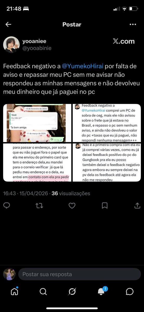 FEEDBACK NEGATIVO PARA @/ Yooabinie por mentiras e feedback infundado