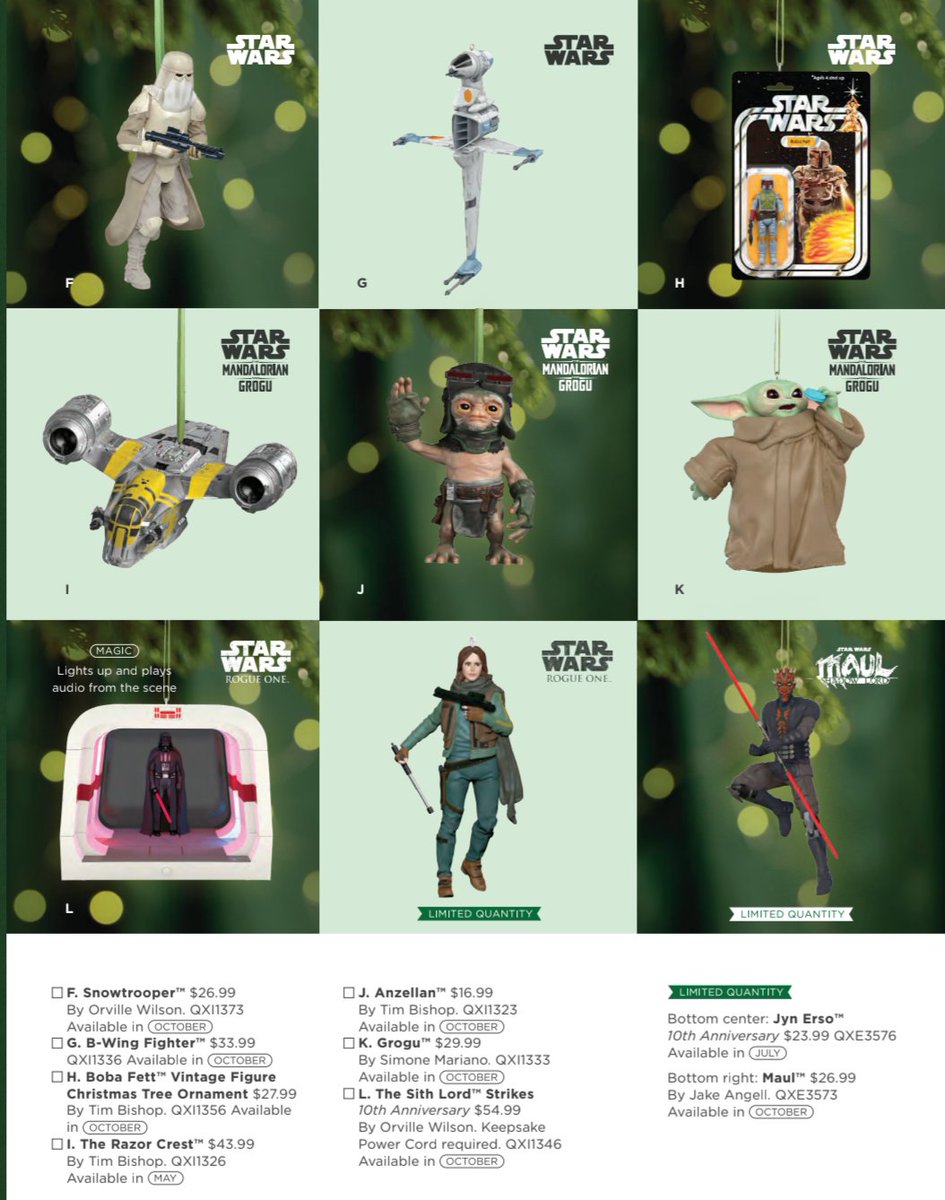 justinlasalata's tweet image. Hallmark's 2026 Star Wars Keepsake ornament line-up features a Kenner cardback Boba Fett, a Snowtrooper (FINALLY!), a limited edition Maul from Maul Shadow Lord, and others. #Hallmark #StarWars #MaulShadowLord