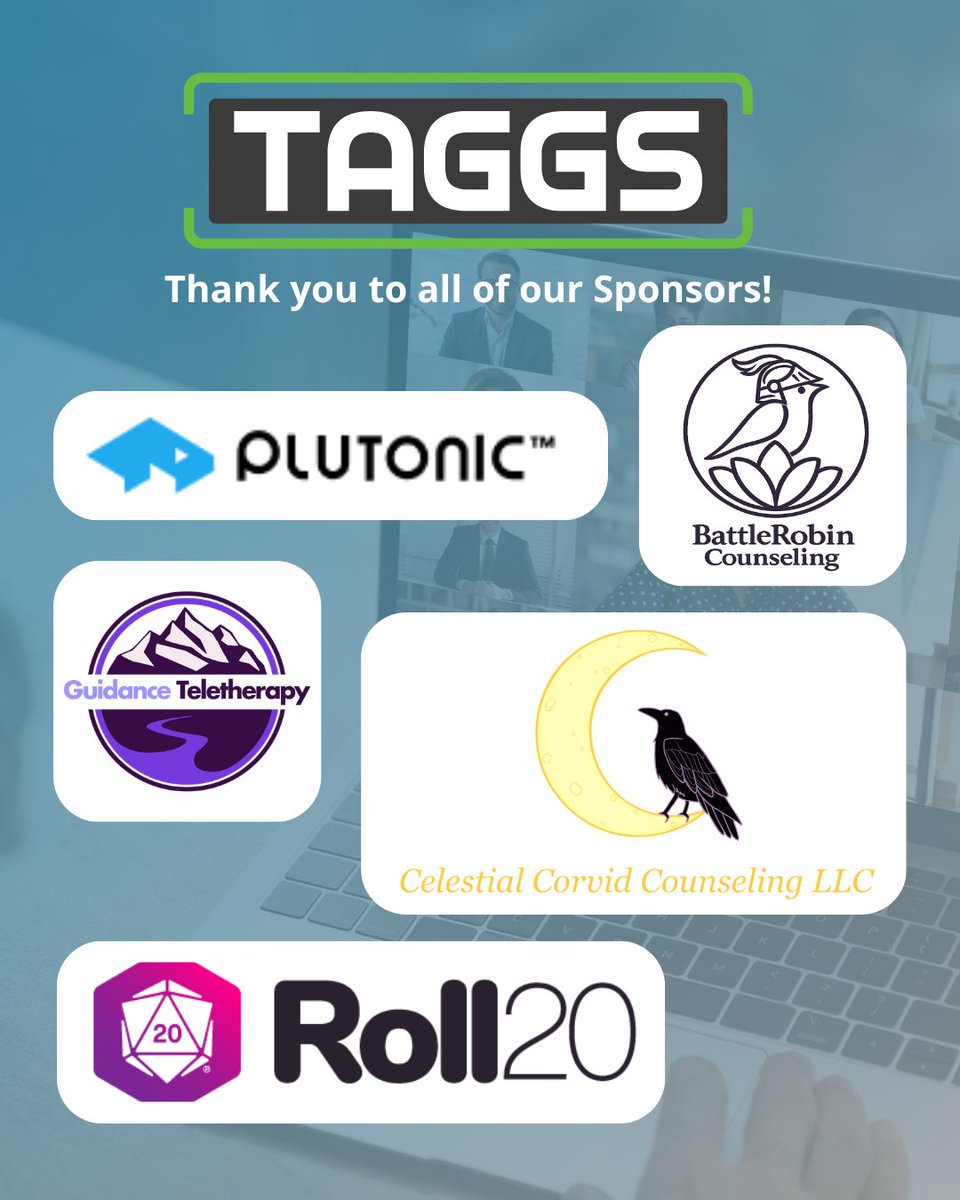 GeekTherapy's tweet image. TAGGS 2026 wouldn't have happened without our incredible sponsors. 💚 Get your tickets at taggs.geektherapy.org #TAGGS #GeekTherapy #ContinuingEducation #VirtualConference