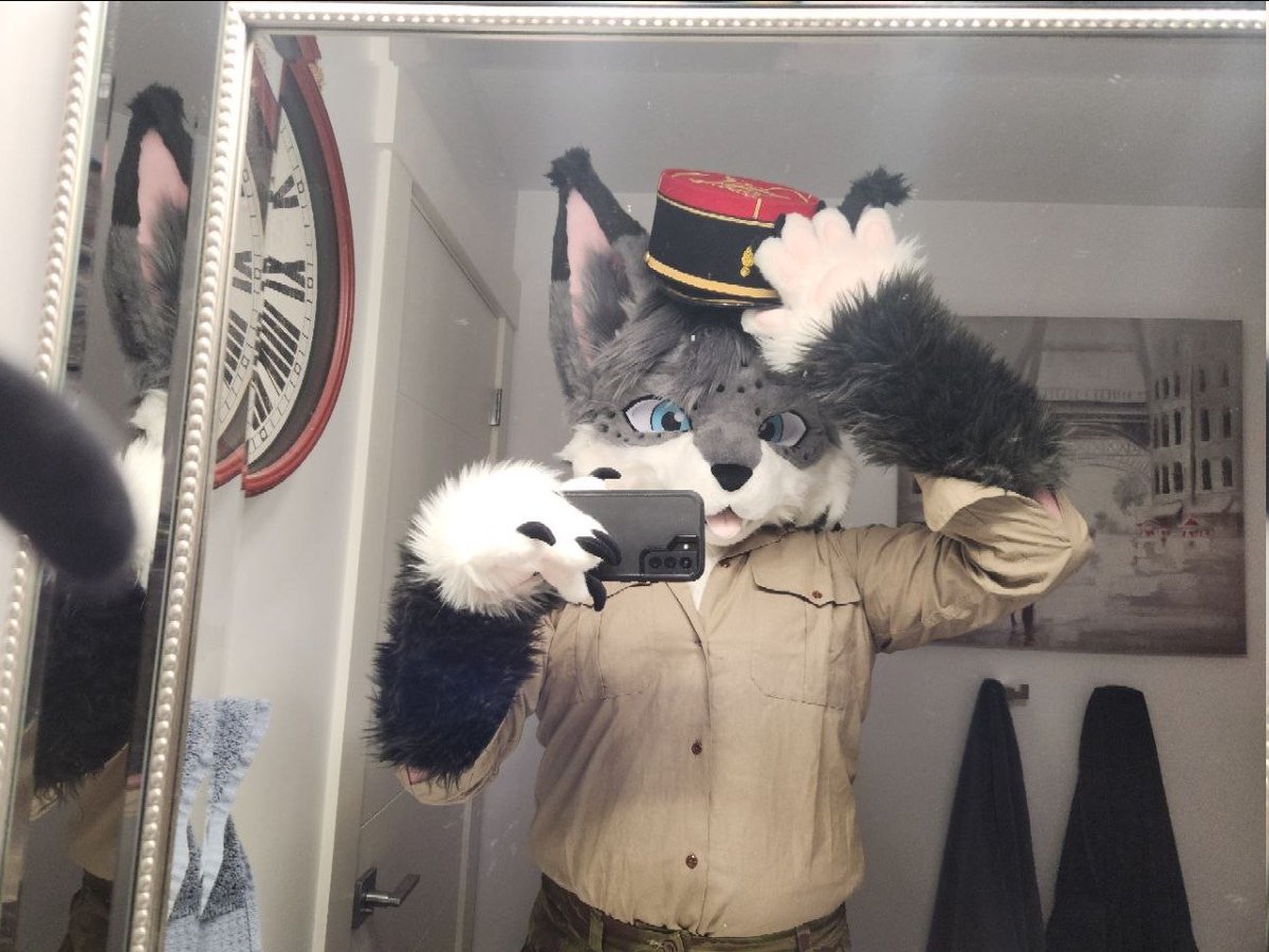 Bonjour, they call me Larp Larp Larp Monsieur,

I busted out the French Indochina uniform on a whim today, and decided to snag a few pics! I'm still not use to the low visibility in suit, so they kinda suck! 😅
-
-
-
-
-
#fursuit #furry