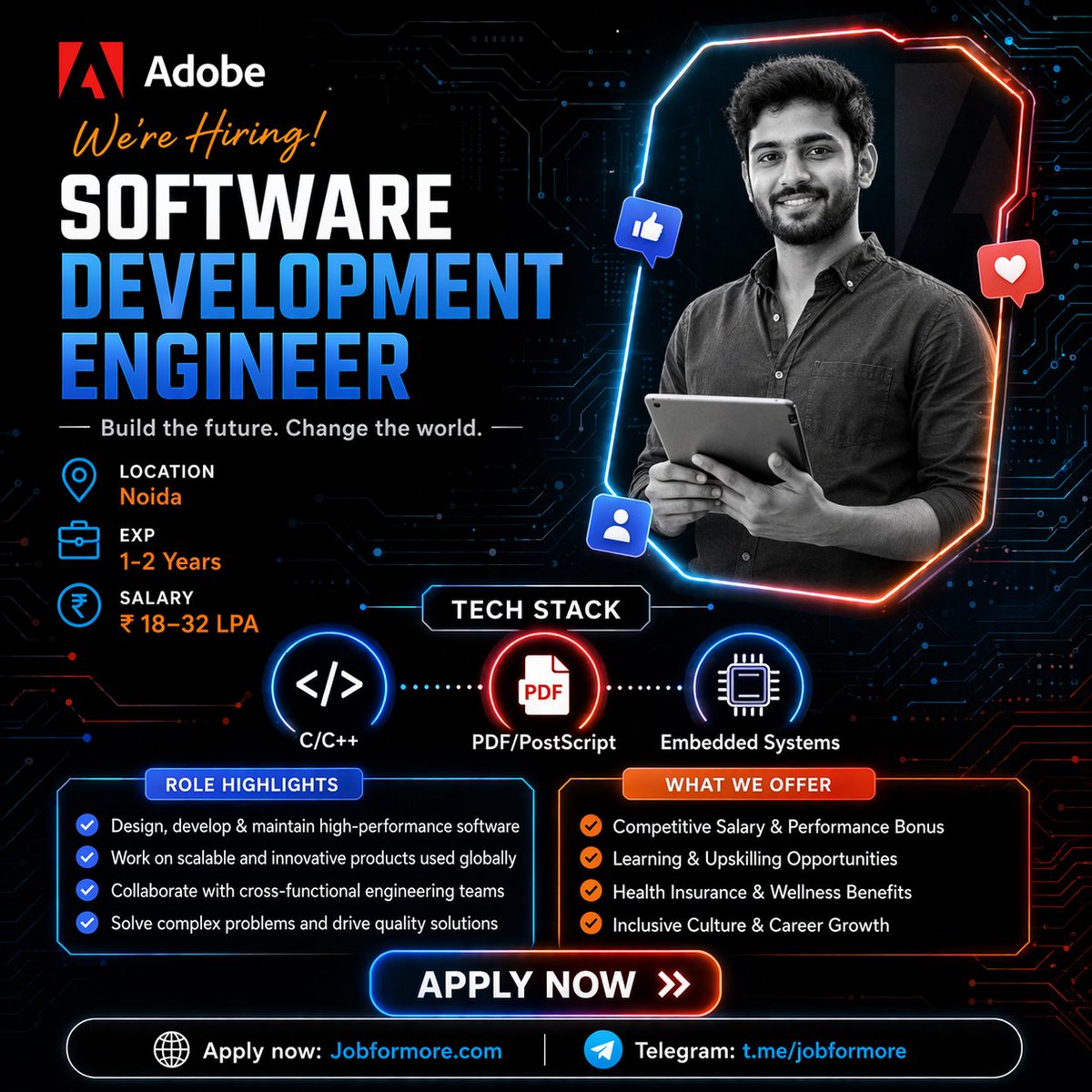 jobformore's tweet image. 🖨️ SDE @ Adobe!

📍 Noida

🎓 BE/BTech 1-2 Yrs

🔥 C++ + PDF Tech

💰 INR 18–32 LPA

Print Innovation! ✨

#Adobe #CPlusPlus #NoidaJobs #Jobformore

Apply: jobformore.com/jobs/adobe-hir…