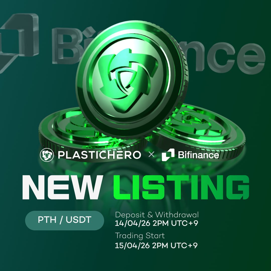 plasticherokor's tweet photo. 🤩 Plasticheroes (PTH) is now available on BiFinance.

✅ Deposit &amp; Withdrawal: 14/04/26 2PM UTC+9
✅ Trading Start: 15/04/26 2PM UTC+9
📈 Trading Pairs: PTH/USDT
#PTH #CryptoExchange #ExchangeListing #BiFinance https://t.co/kL3ASnFEpv