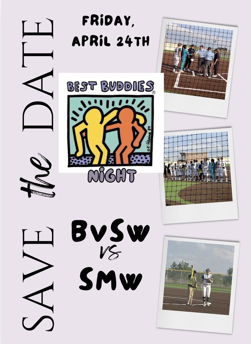 BVSW_Softball's tweet photo. Save the Date for our 2nd annual @bestbuddies @bvsw_bestbuddies_ks Night! Celebrate a night of inclusion, friendship, fun and softball!
🗓️April 24th
📍Southwest Stadium
🆚Shawnee Mission West
⌚️4:00 &amp; 6:00
Future, current and past Best Buddies are welcome! Contact Coach Hash. https://t.co/IG5SLyDgEg