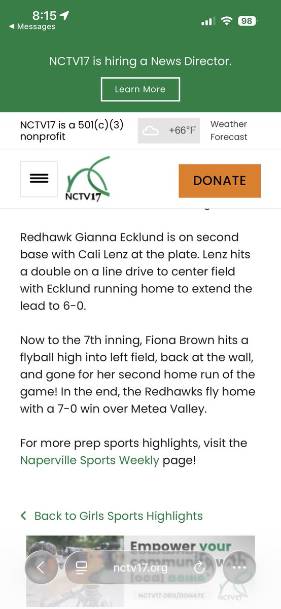Fionabrown2028's tweet photo. Thank you so much @NCTV17 for taking the time to come out, watch the game, and talk to me after my conference match up last friday! Extremely grateful. As well as grateful for the max preps game report! So excited to keep this going! #softball #news #maxpreps https://t.co/1qB0aatIWb