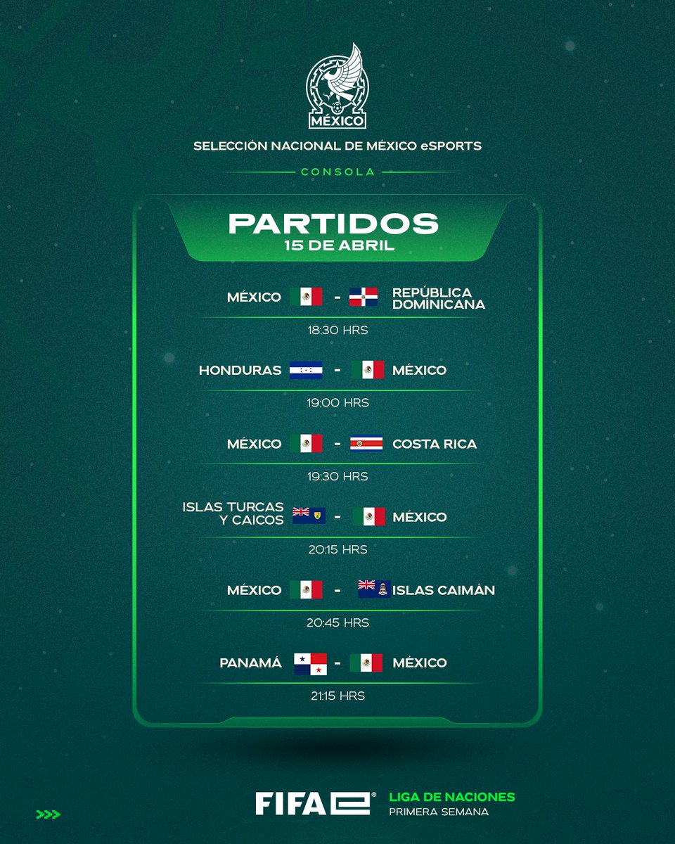 miseleccionmx's tweet image. Hoy iniciamos nuestra aventura rumbo a la @FIFAe #Finals26. 🙌

Estos son nuestros partidos de la Semana 1 de 3 de la Fase de Liga de Naciones. 📅

#SNMe