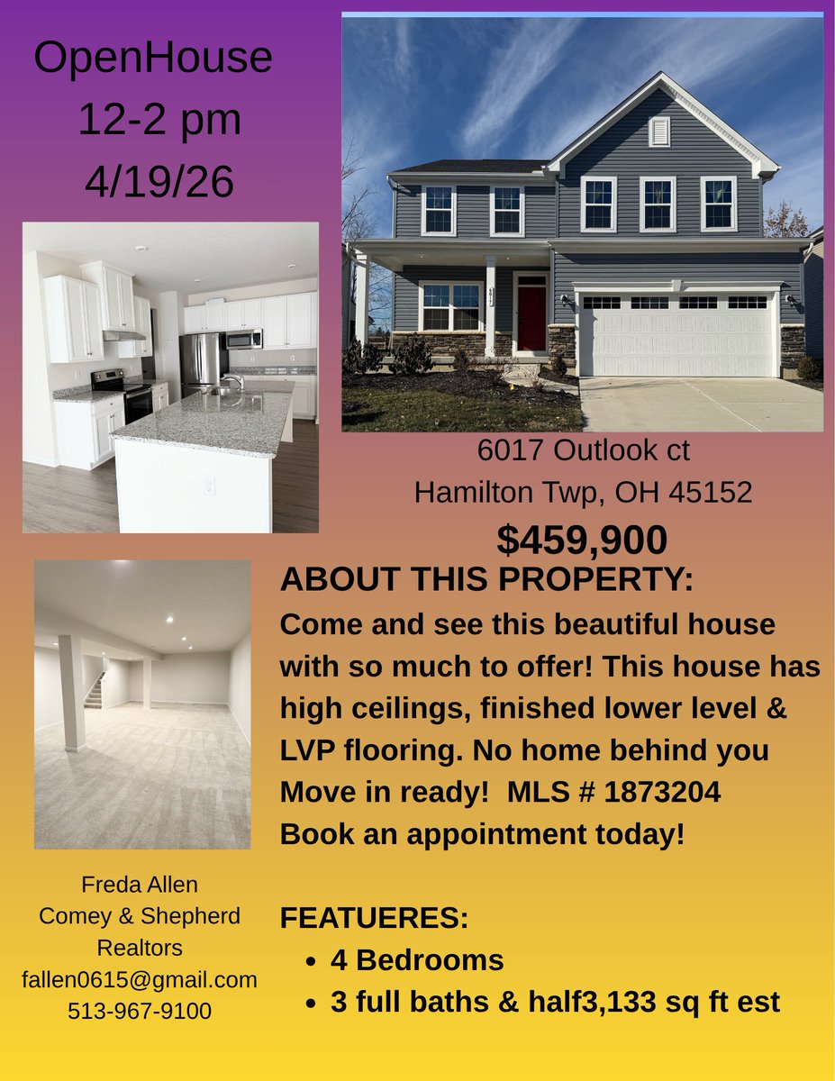 Fallen0615Allen's tweet photo. Open house this Sunday, from 12-2pm.  Don't missed out!  513-967-9100 https://t.co/8CPeNdYkDl