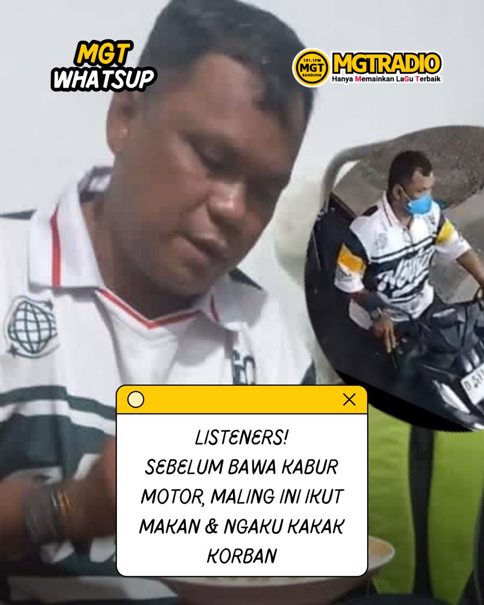 MGT_RADIO's tweet image. Listeners! Modus baru pencurian di Batujajar: pelaku pura-pura kenal pemilik rumah, lalu ajak adik korban keluar &amp;amp; bawa kabur motor. 

Pernah ngalamin? 
#MGTRADIO #MGTWhatsUp #Bandung #Maling