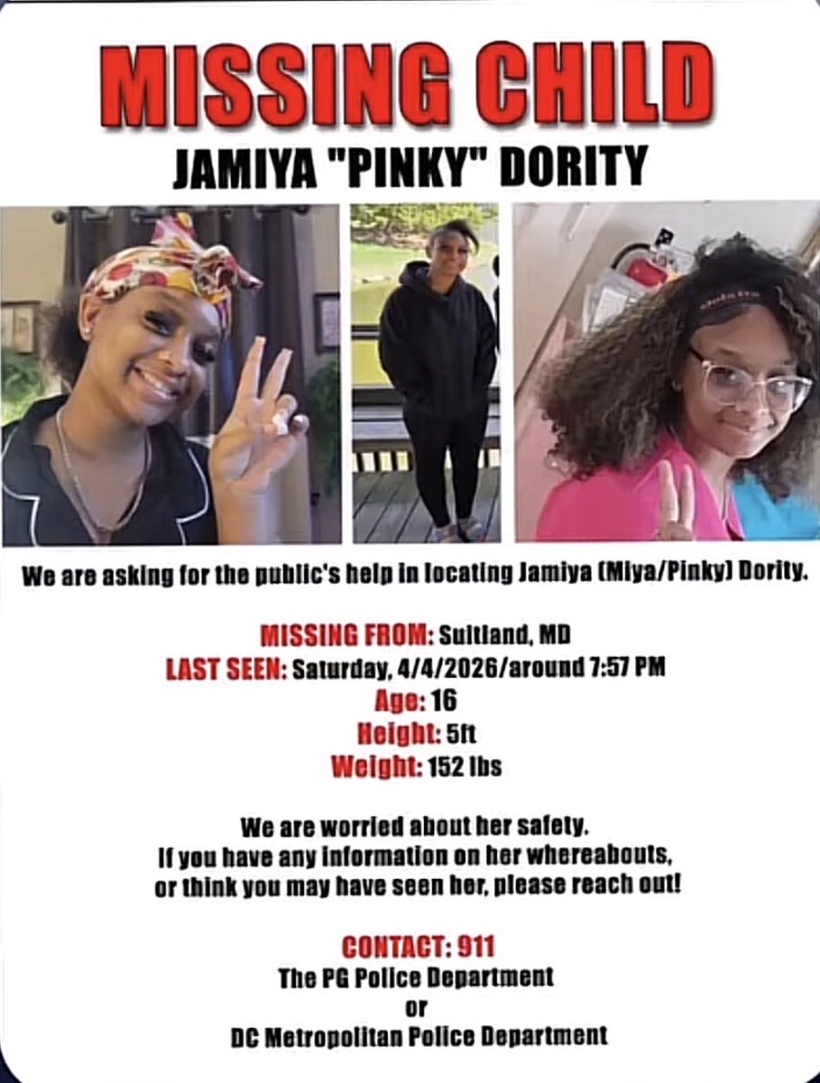 Beymonce's tweet photo. Boosting! I hope she is found safe!! #jamiyadority #dmvtwitter https://t.co/QKfl1slxyO