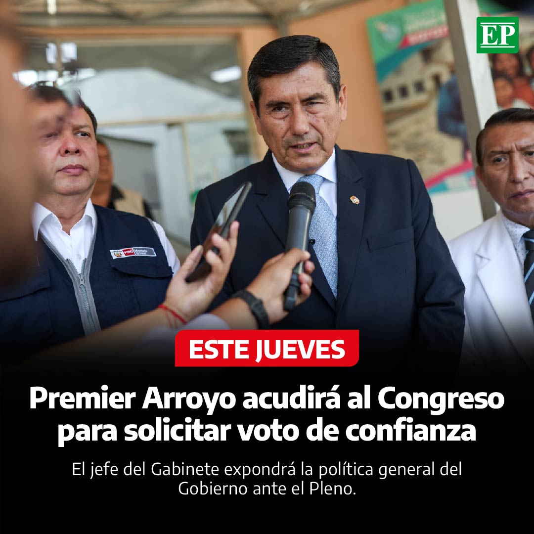 Diario_EP's tweet image. #Perú | El presidente del Consejo de Ministros, Luis Arroyo , acudirá este jueves 16 de abril al #Congreso de la República acompañado de su Gabinete Ministerial para exponer la política general del Gobierno y solicitar el voto de #confianza.