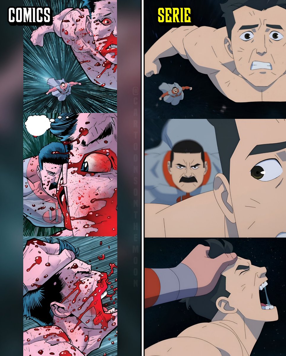 CartoonsOTMoon's tweet image. Mark huyendo de Thragg, del cómic a la serie de Invincible