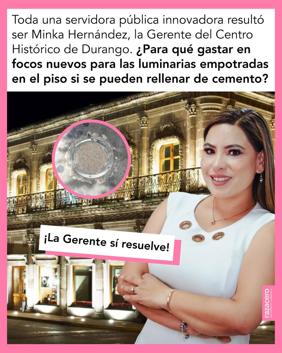 RazaCero's tweet image. La flamante Gerente del Centro Histórico de #Durango, Minka Hernandez (@Minka_hdez), y su "brillante" equipo tienen una manera muy peculiar para resolver los desperfectos de la zona más importante de la capital. Hoy estrenan sus funciones arreglando de una vez por todas y para