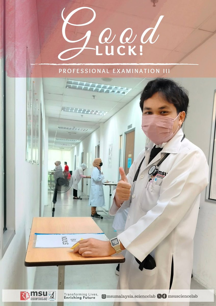 MSUsciencelab's tweet image. This is your moment. Go out there and give it your best shot. 💪🏻✨Every effort counts, every step matters! 

Wishing all #MSUmalaysia candidates the very best for Professional Examination III! 🚀

#MSUScienceLab 
#LearningExperience
#SDG4QualityEducation 
#BelieveInYourself