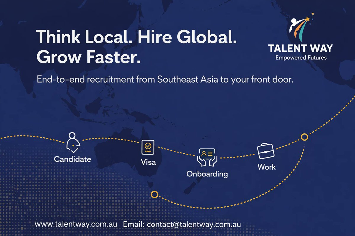 talent_wayau's tweet image. The talent you need is in Southeast Asia.

@TalentWay handles everything — candidate sourcing, visa, onboarding &amp;amp; placement — from  🇻🇳,  🇹🇭,  🇵🇭   🇸🇬 

Think Local. Hire Global. Grow Faster

 contact@talentway.com.au 🔗 talentway.com.au
#SkilledMigration #EmpoweredFutures