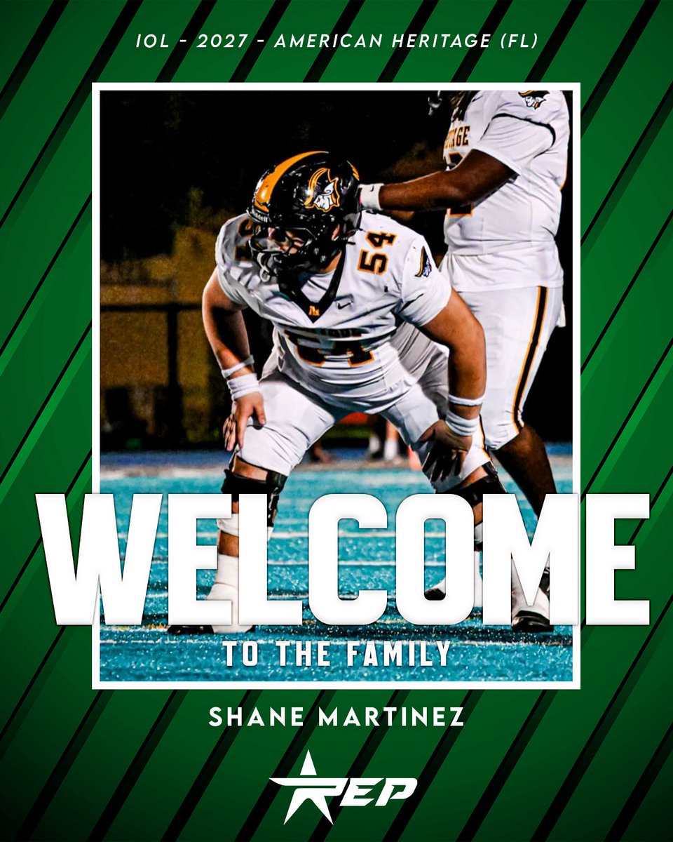 REPFootballRec's tweet photo. Locked In and Ready To Go🔒
Welcome to the REP Football Family, Shane Martinez!
Excited to have the 2027 IOL from American Heritage (FL) on board and ready to get to work.
#REPFootball #FootballRecruiting https://t.co/IOh0O0l2rX