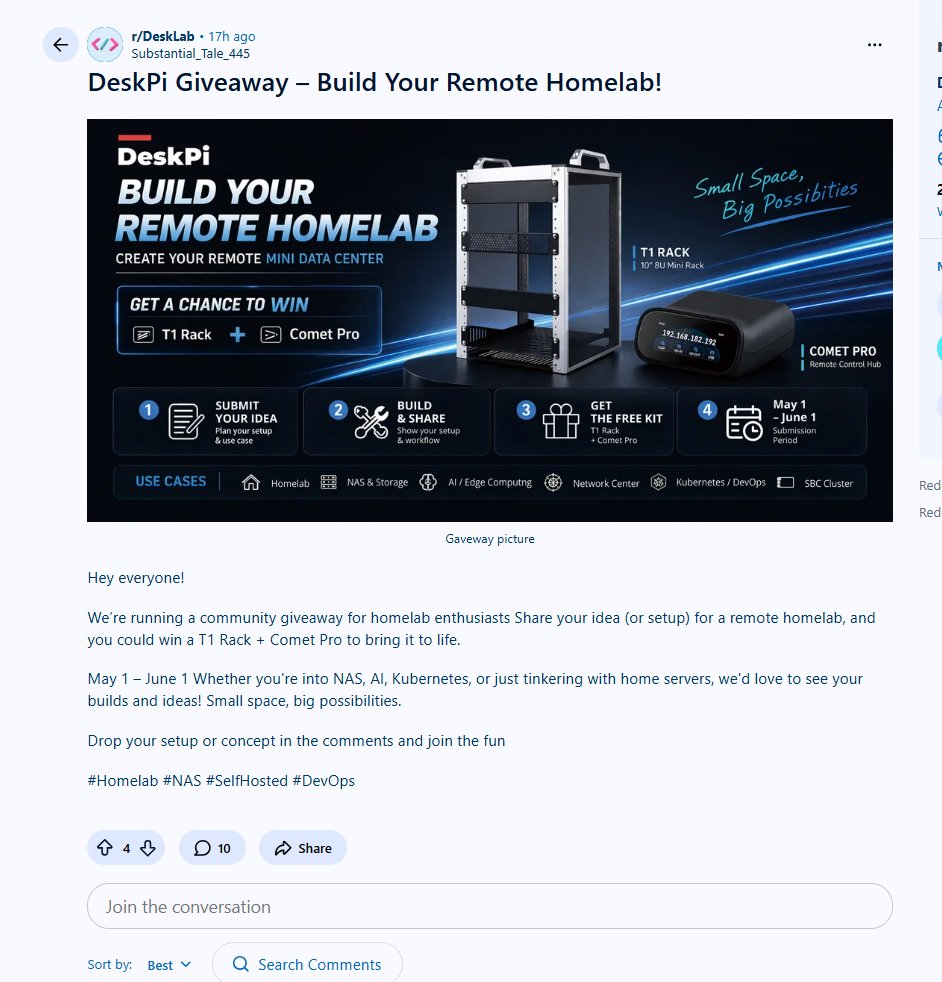 Mandy_Li888's tweet photo. 🚀Get ready to share your remote homelab ideas for a chance to win exciting gear!

📣 Stay tuned and make sure to join—looking forward to seeing everyone participate!

#Homelab #DeskPi #GLiNet #Giveaway #SelfHosted https://t.co/qi27uPuNWh