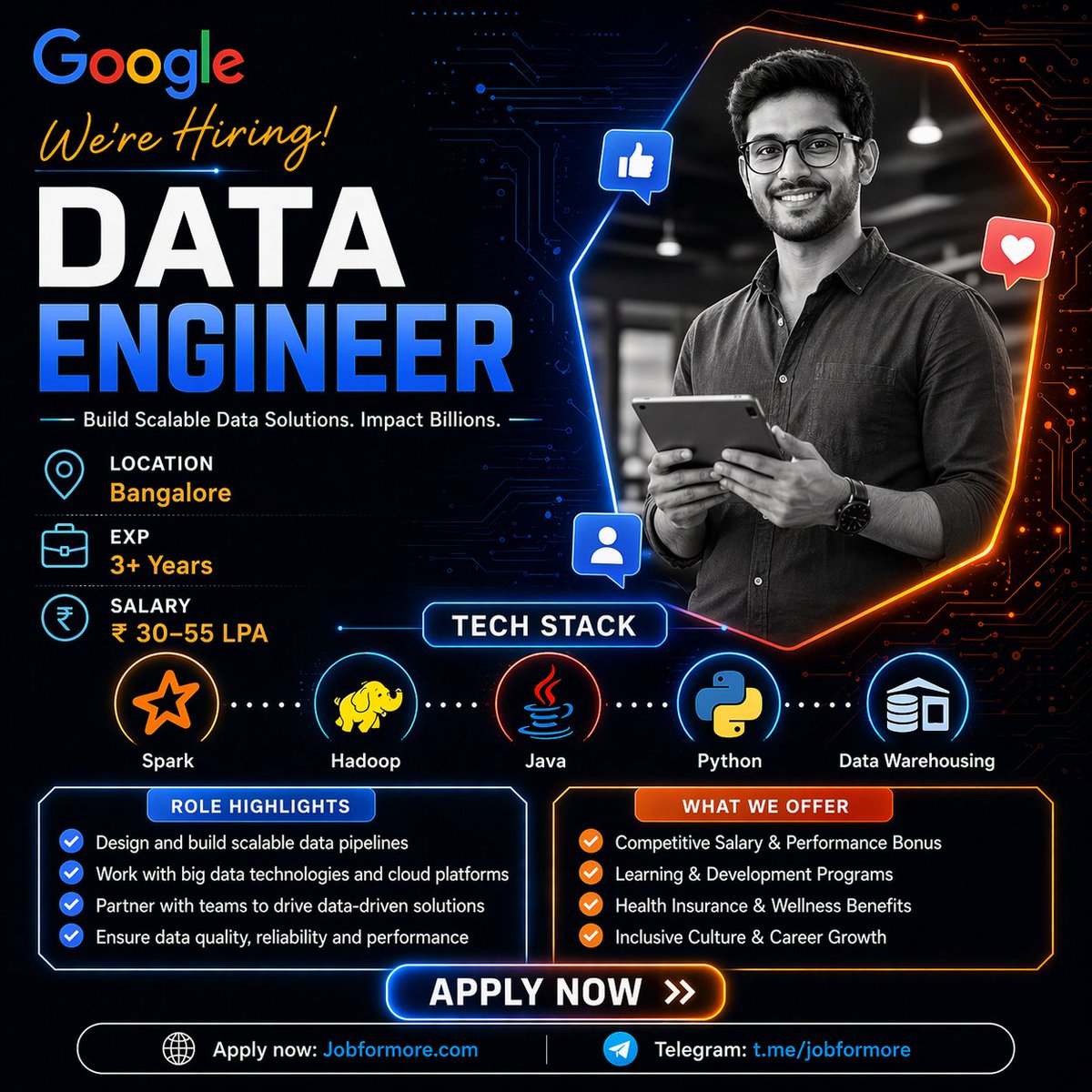 jobformore's tweet image. 📊 Data Eng @ Google Ads!
📍 Bangalore
🎓 CS/Math 3+ Yrs
🔥 Spark + BigQuery
💰 INR 30–55 LPA
Privacy-First Analytics! 🚀

#Google #DataEng #BangaloreJobs #Jobformore

Apply: jobformore.com/jobs/google-hi…