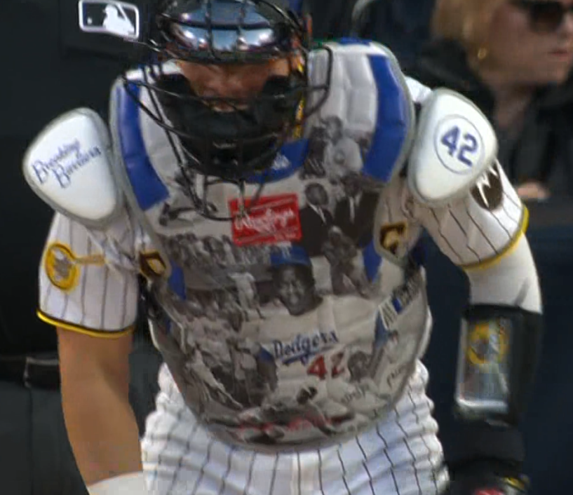 aedmondstv's tweet image. Freddy Fermin's catcher gear for Jackie Robinson Day is incredible #padres