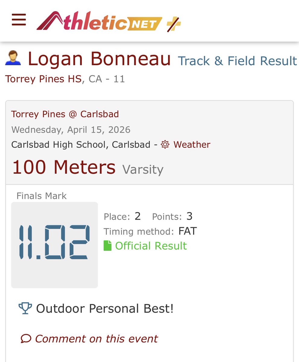 LoganBonneau's tweet image. 11.02 in the 100m today. Getting faster every week. The work is paying off. 
@GotspeedOad #Recruiting #ClassOf2027 #WR