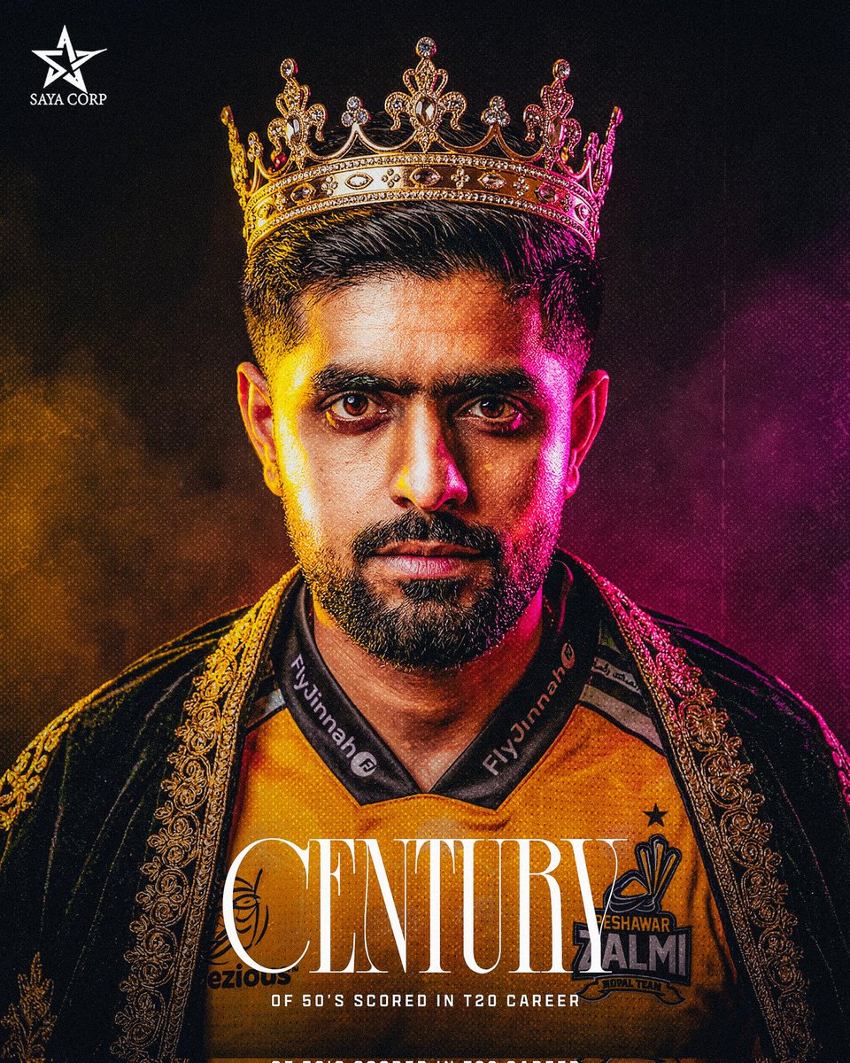 SayaCorps's tweet photo. A ton of half-centuries for the King 👑  

Babar Azam brings up his 1️⃣0️⃣0️⃣th half century in style, scoring 7️⃣1️⃣* at a strike rate of 1️⃣4️⃣0️⃣, including 1️⃣0️⃣ classy boundaries to take Peshawar Zalmi into the playoffs of HBL PSL 11 🏏  

#RiseAndRise #MoreThanAthletes #SayaCorporation  
#HBLPSL11  
#PZvQG
@TalhaAisham