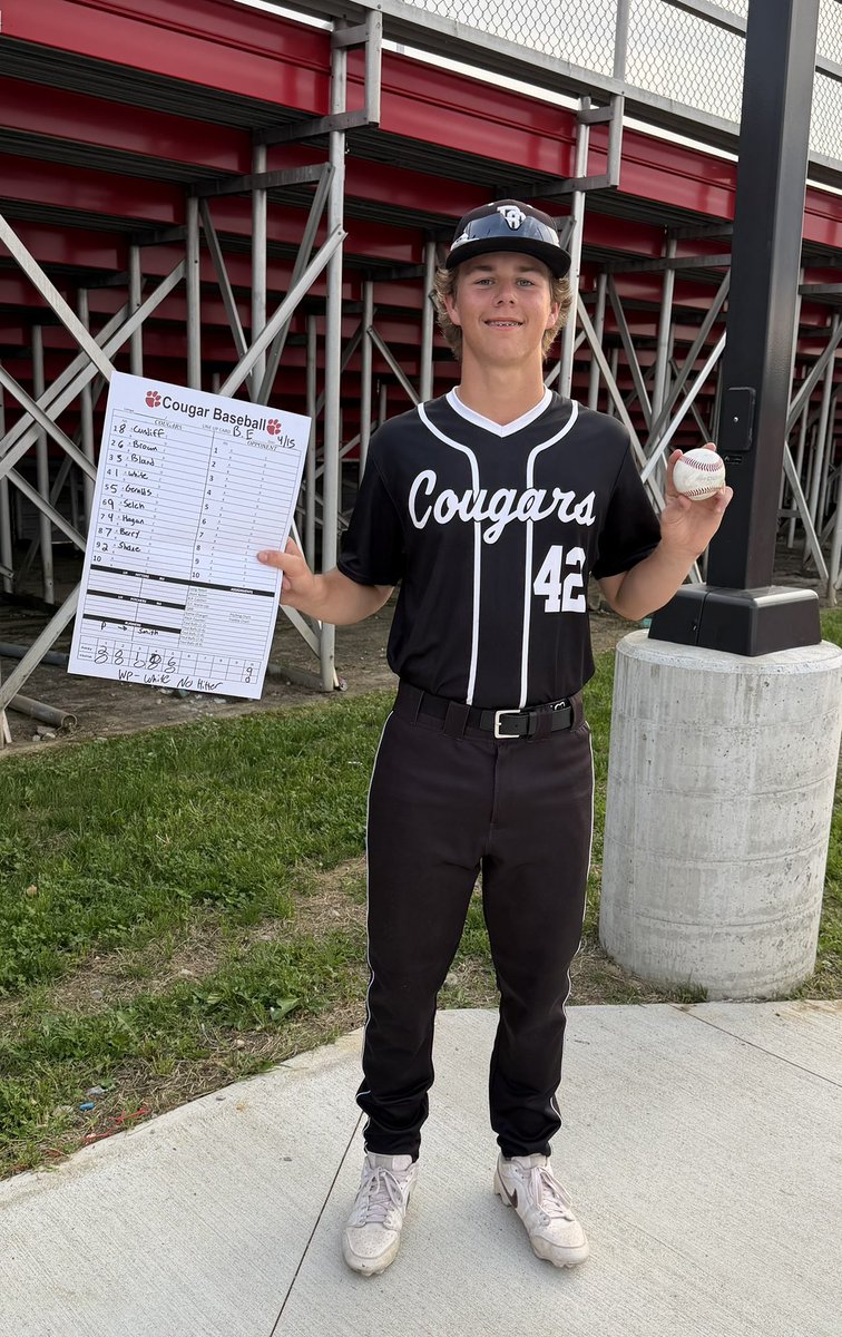 CDub19751's tweet photo. My #42 had himself a game on Jackie Robinson day!!! 
Complete game no hit shutout on the mound. 
1-3 with a walk and 2 RBI’s at the plate. Bullitt Central beats Bullitt East 9-0. @cww471 https://t.co/zF23jvVJ9t