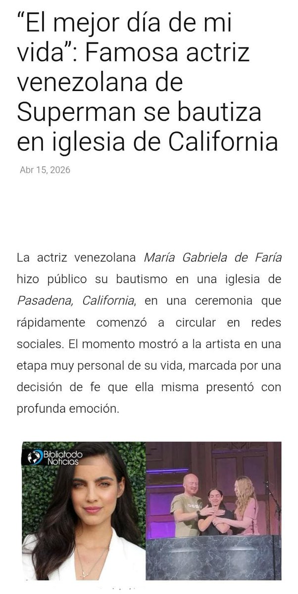 La ceremonia se realizó en la Iglesia Antigua de Pasadena. El momento fue compartido por la propia actriz en sus historias de Instagram el pasado 6 de abril, detallando así que decidió bautizarse el domingo de Pascua.
Una maravillosa historia que demuestra el amor de Dios✨