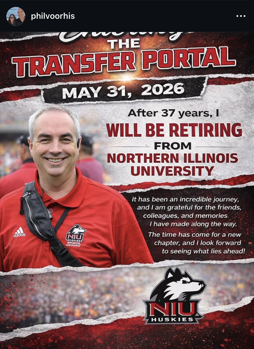 NIU’s longtime head of sports medicine Phil Voorhis will retire on May 31 after 37 years at the school, he announced tonight on Instagram.

Voorhis joined NIU in August 1989 as a GA athletic trainer before becoming the Huskies’ head athletic trainer in September 1994.