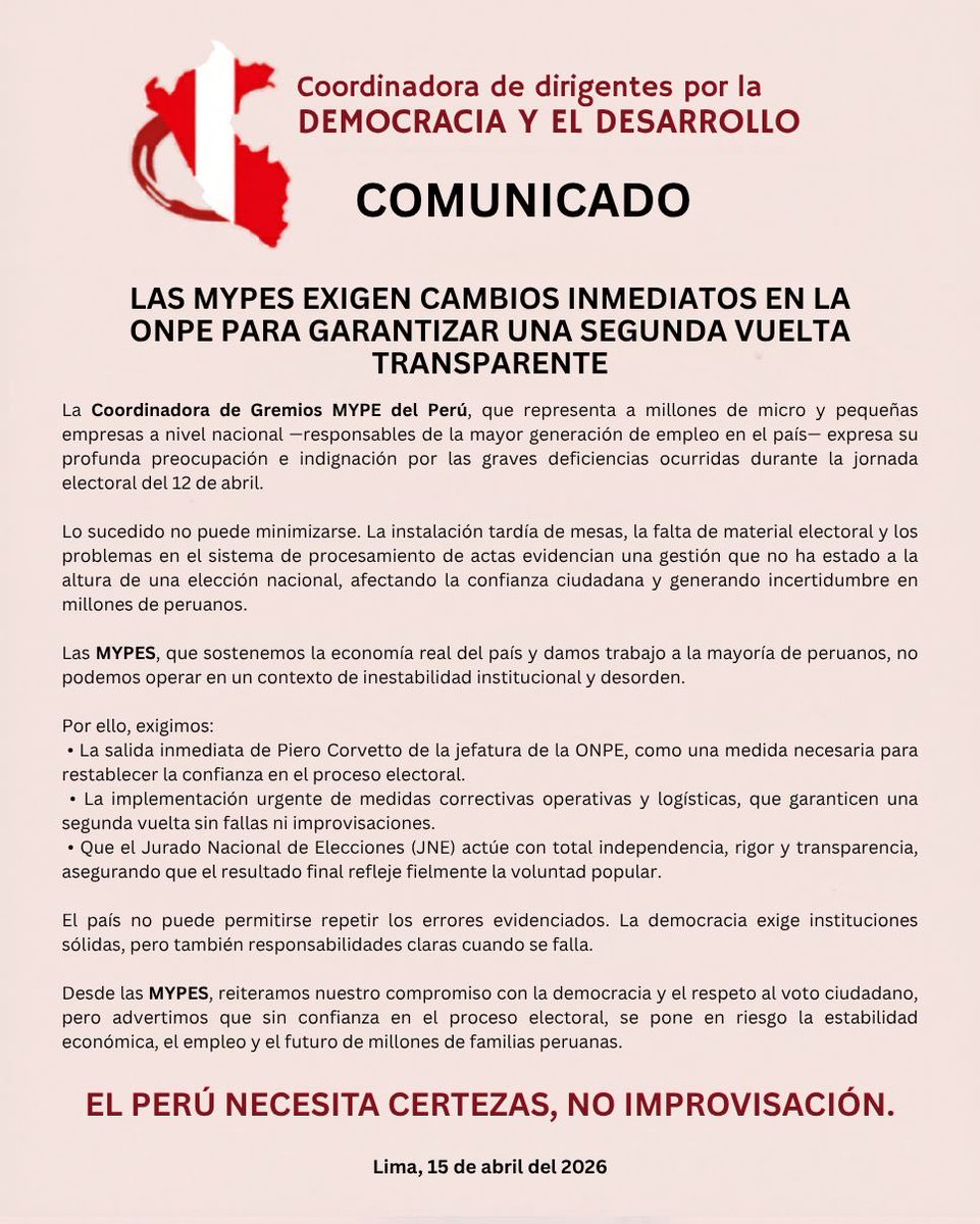 Coordinadora de Dirigentes por la Democracia tweet media