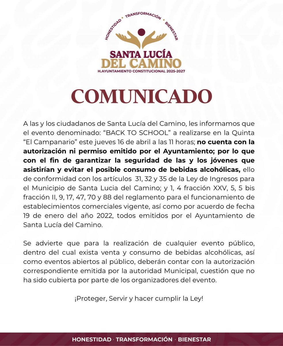 portalpagina3's tweet photo. 📍 #Comunicados 📢
Por acuerdo de Cabildo y con el fin de garantizar la seguridad de las y los jóvenes que asistirían y evitar el posible consumo de bebidas alcohólicas. ESTE EVENTO NO CUENTA CON LA AUTORIZACIÓN, NI PERMISO EMITIDO POR EL H. AYUNTAMIENTO.
@SantaLucia_Ayto https://t.co/eDkIy5MmkH