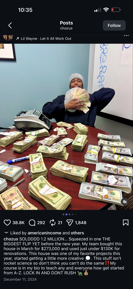 pined007's tweet photo. @jamesonhaslam Video says he sold for just under a million. His instagram says 1.2? https://t.co/cue4RbrfxE
