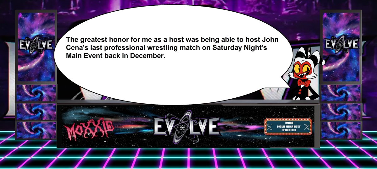 jb9180SMHR_7Y's tweet image. Moxxie calls hosting John Cena's Last Match on #SNME back in December his greatest honor as a host.  #WWEEvolve