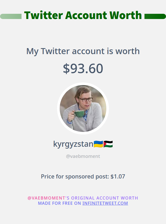 My Twitter worth is: $93.60

➡️ infinitetweet.me/account-worth