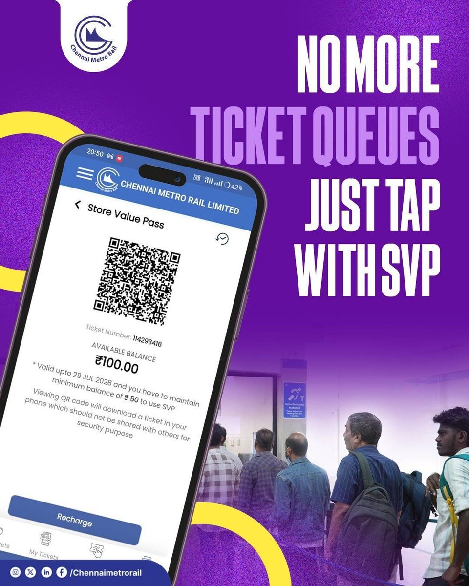 cmrlofficial's tweet image. Travel made quick and easy with SVP by Chennai Metro Rail Limited

#ChennaiMetro #CMRL #Chennaimetrorail #SVP #ChennaiCommute