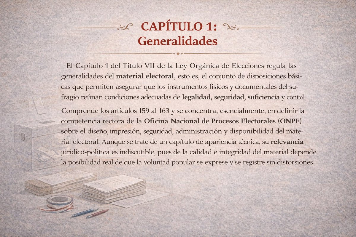 WillyRamirezLAW's tweet photo. 🗳️Cap. 1 - Tít. VII #LOE: regula las #generalidades del #MaterialElectoral y encarga a la #ONPE su #seguridad, #disponibilidad y #control.
.
@JNE_Peru @ONPE_oficial @ReniecPeru @UNIORE @unioreobserva @Agencia_Andina @willy750729 https://t.co/LGzGpyI6SI
