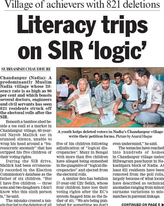 The exclusion from SIR is directly linked to religion, not to education as many have wrongly claimed.