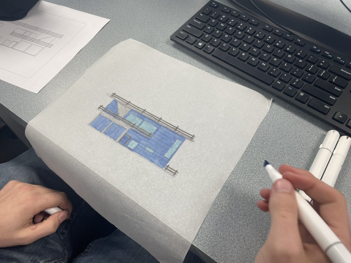 BlinnArch's tweet image. Final projects are getting closer by the day. Today in studio: hand-drafted elevations, using trace paper and markers to explore material possibilities and bring designs to life.

#BlinnArchitecture #ArchitectureStudio #DesignProcess #HandDrafting #FutureArchitects