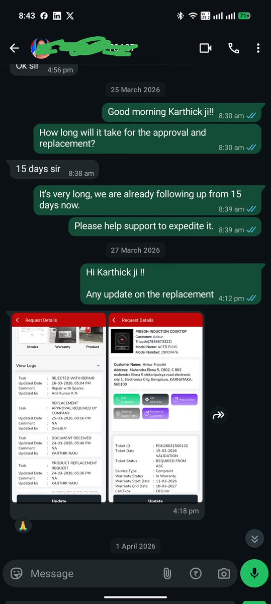 ankurtripathi85's tweet photo. @StovekraftLtd @pigeonestore @flipkartsupport @Flipkart Dear Stovekraft team and pigeon store, this is what your customers go through after ordering your products, it's been over a month and now your representative even stopped responding. Please help save us from the pain once for all. https://t.co/8y18Z53Xi2